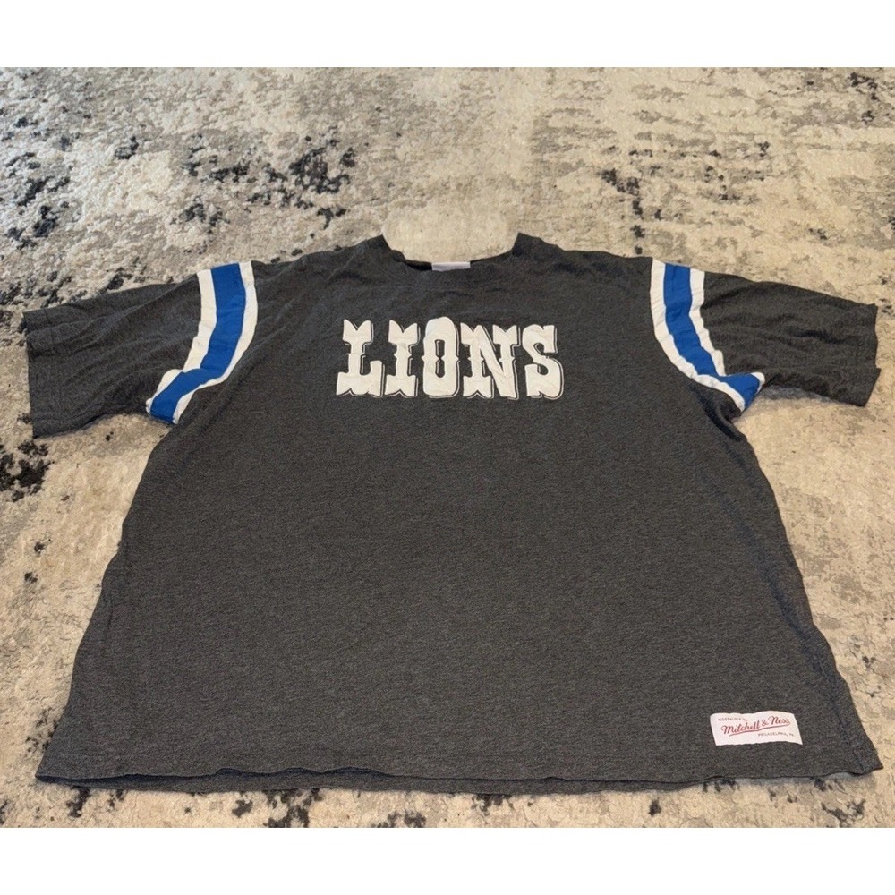 Mitchell Ness Detroit Lion Shirt Mens Sz  2XL XXL Gray Short Sleeve Throwback